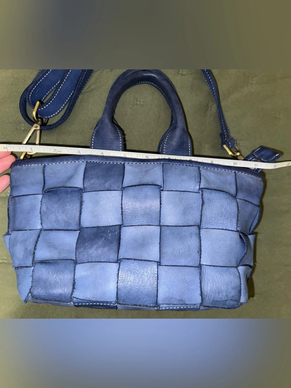 Sundance butter soft Leather Blue basketweave Crossbody Tote